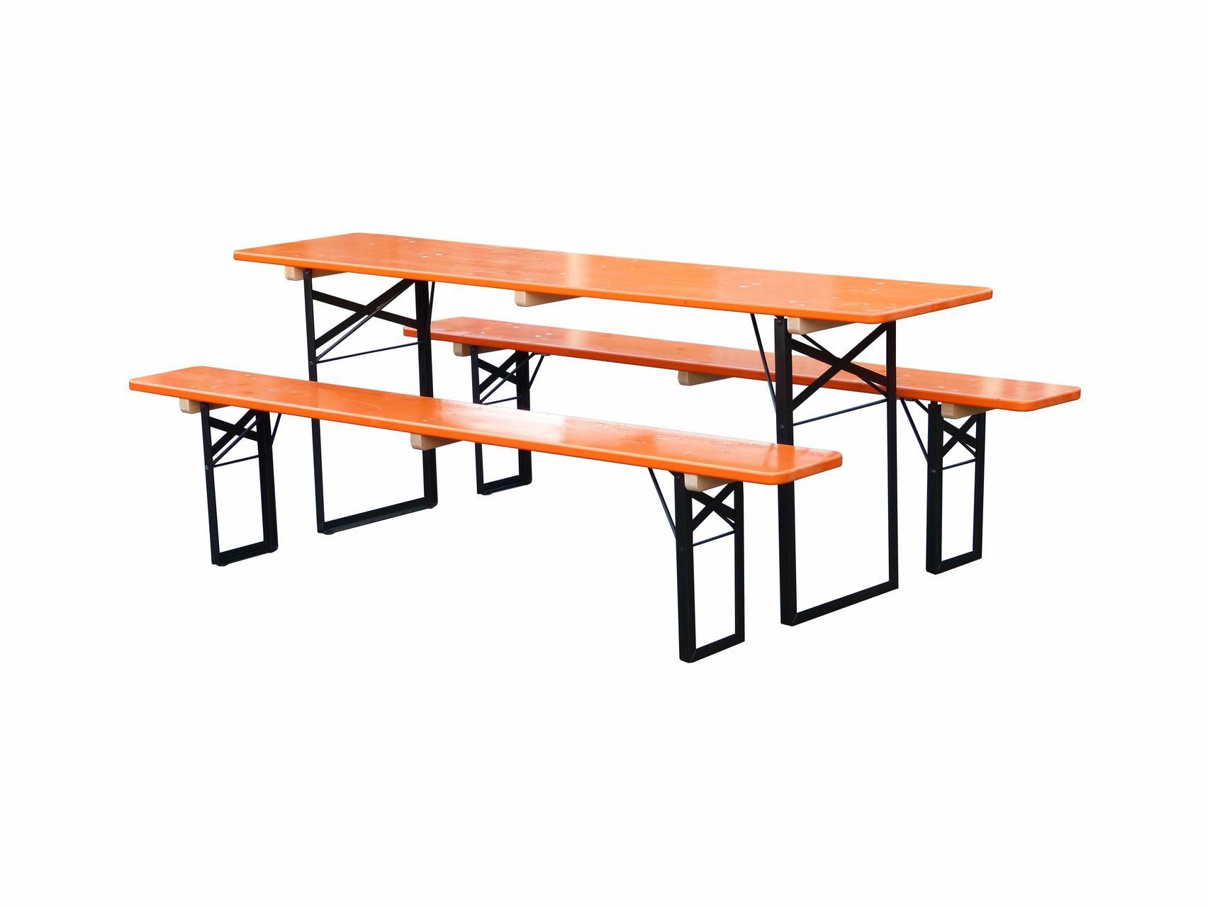 Garnitur Standard orange Tisch 220x50 cm, Gestell schw.