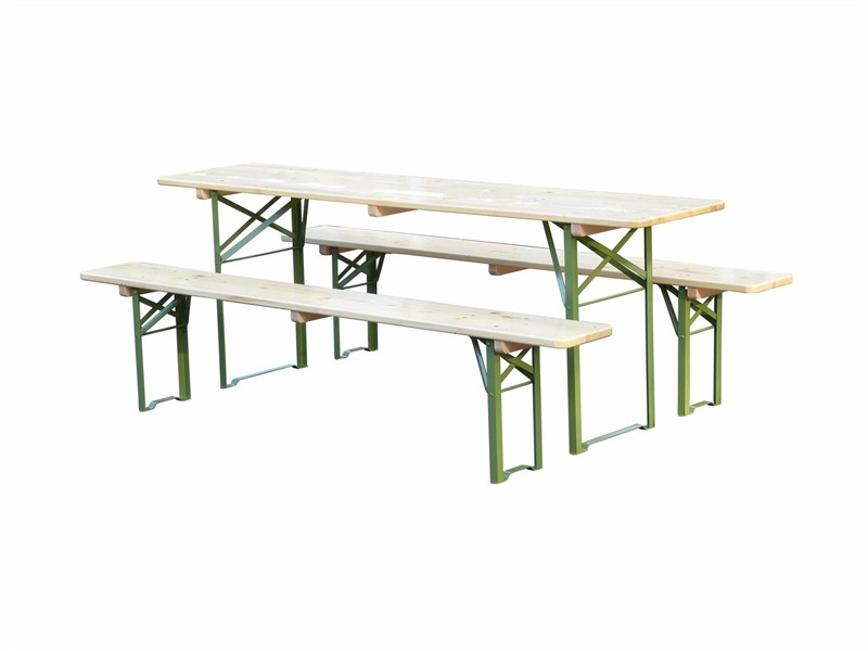 Garnitur Ideal natur lackiert Tisch 220x80 cm, Gestell grün