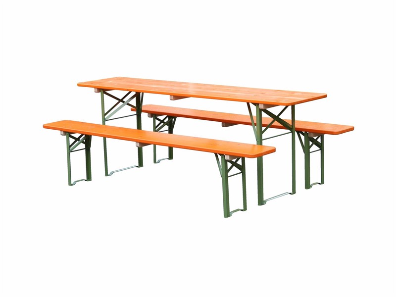 Garnitur Ideal orange Tisch 220 x 80 cm, Gestell grün