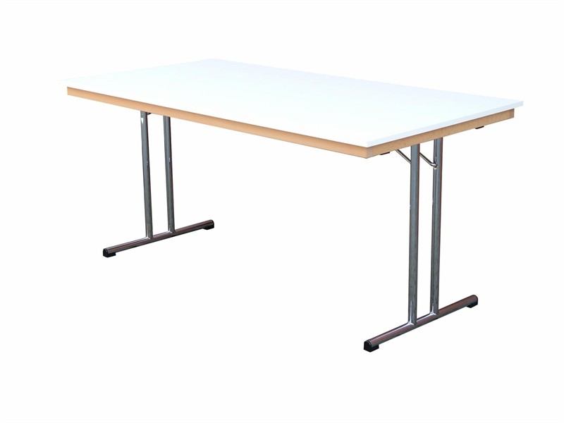 Klapptisch Dekor weiß, Chrom Doppel T, 170x80x74 cm