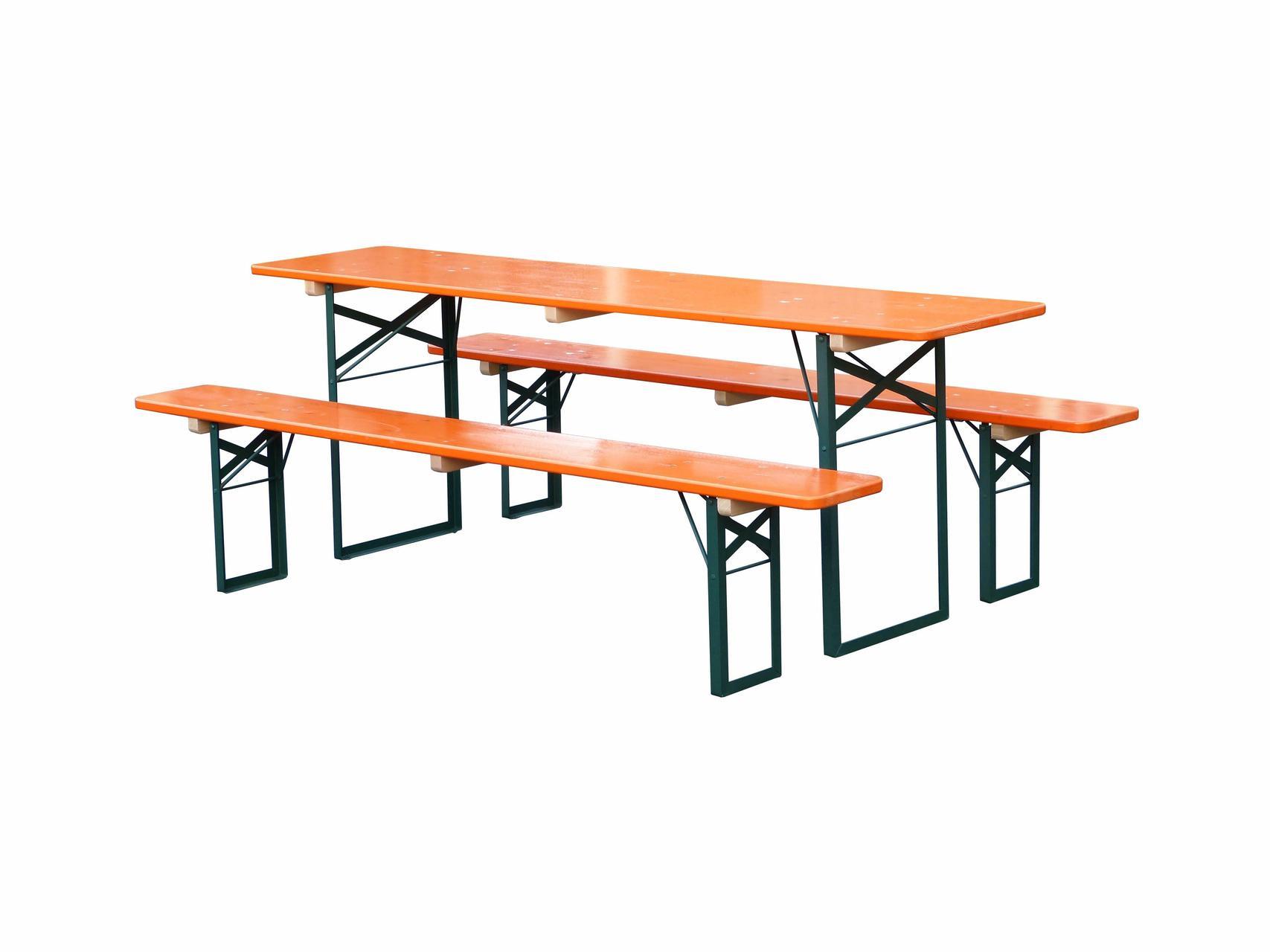 Garnitur Standard orange Tisch 220 x 70 cm, Gestell grün