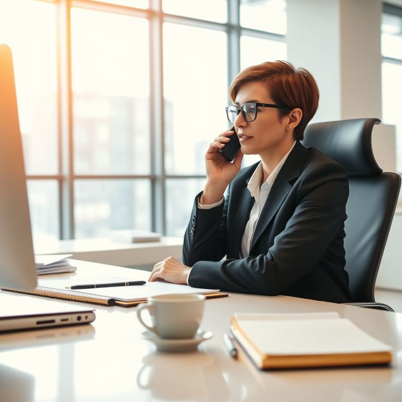 Frau am Telefonieren am Schreibtisch