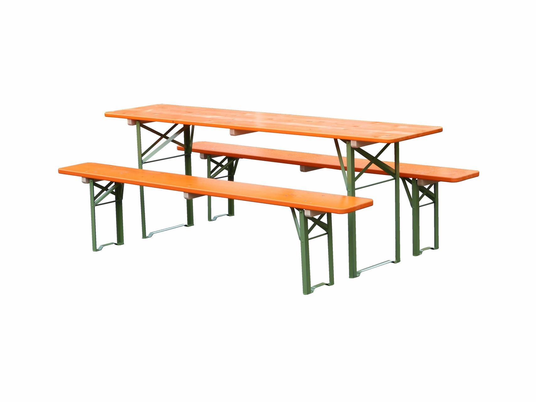 Garnitur Ideal orange Tisch 220 x 60 cm, Gestell grün