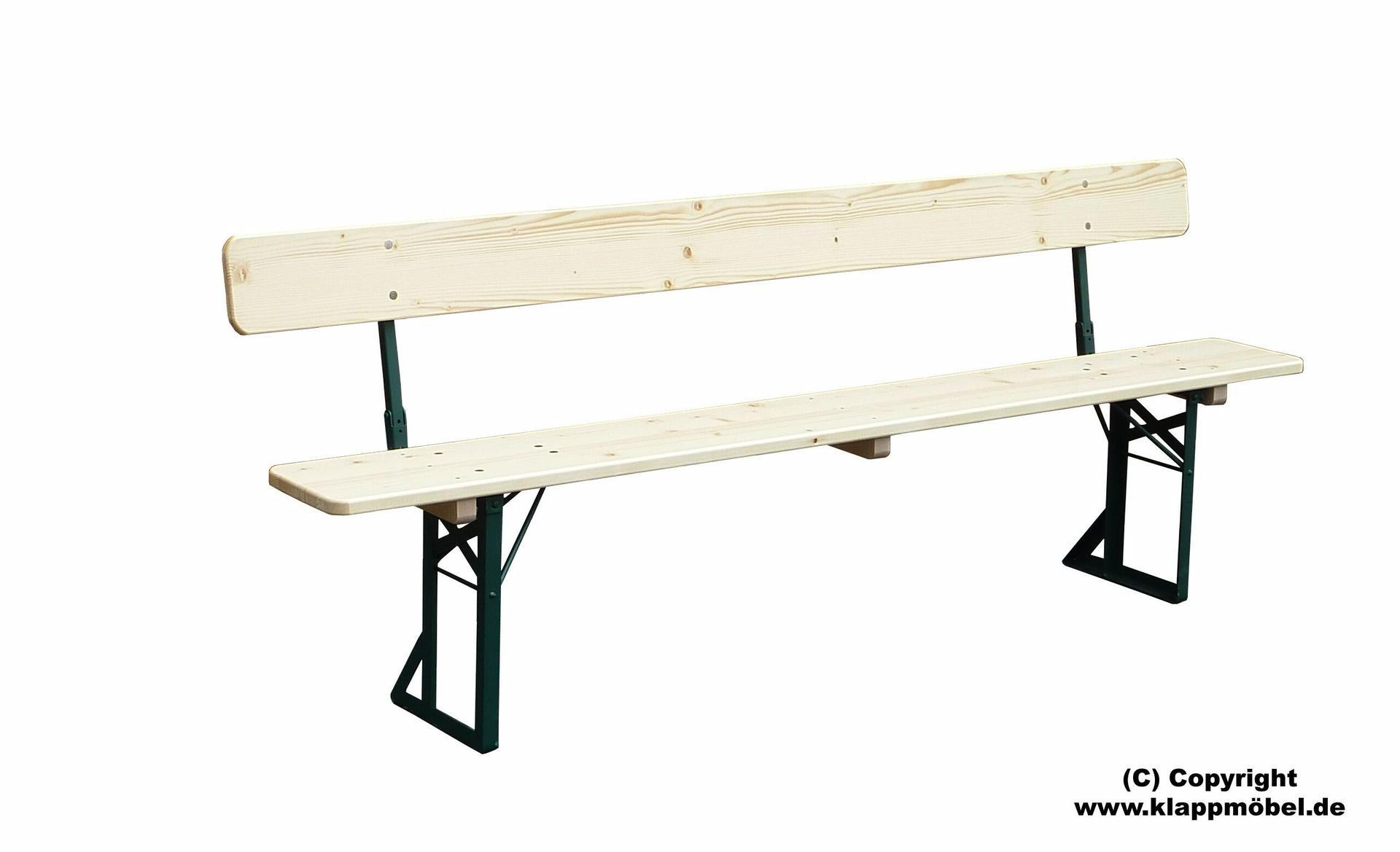 Bierzeltbank mit Rückenl. naturlack. 220x27 cm, Gestell grün Bierzeltbank mit Rückenl. naturlack. 220x27 cm, Gestell grün