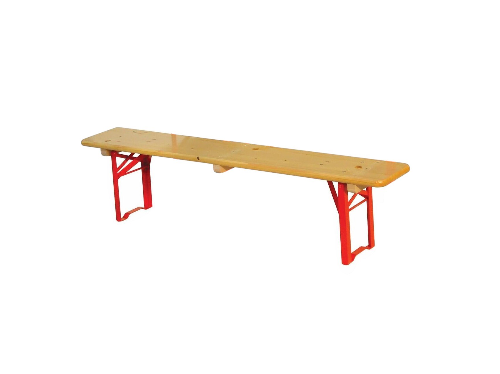 Kinderbänke Ideal naturlack. 160 x 27 x 38 cm, Gestell rot