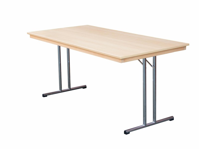 Klapptisch Dekor Buche, Chrom Doppel T, 180x80x74 cm