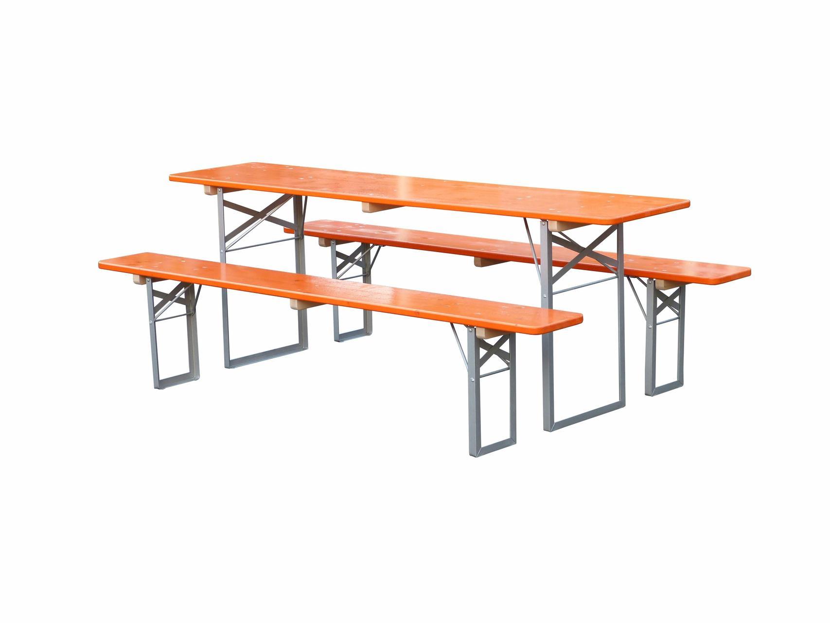 Garnitur Standard orange Tisch 220x80 cm, Gestell silber