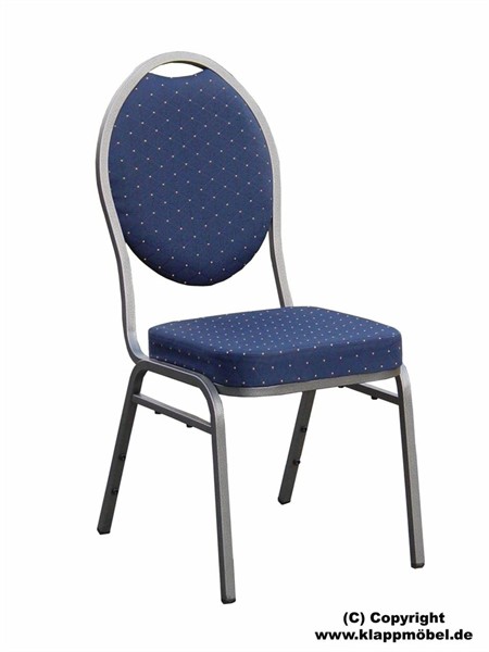Bankettstuhl CH1000 blau mit goldenen Punkten und Hammerschlag-Gestell